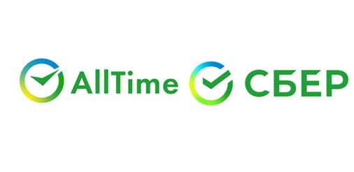 Логотипы компаний All Time и Сбербанка